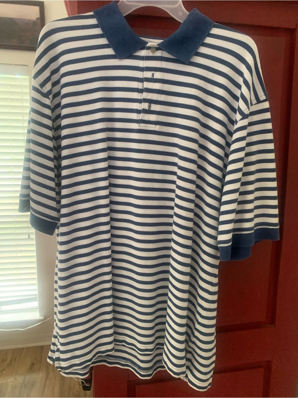 Striped Navy and White Polo Shirt - Classic Men’s Casual. Size XL
